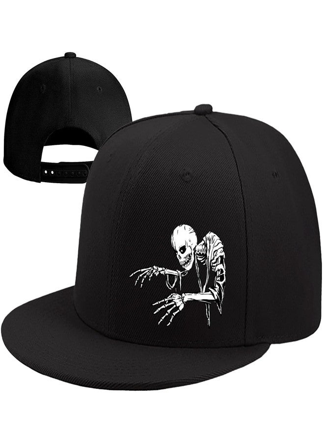 FACITE Snapback Hat for Men Skull Hat Flat Bill Hats for Men Skeleton Fingers Adjustable Wide Brim Black Baseball Hat Trucker Cap Fitted Hats Women Snap Back Bone Hip Hop Hat - Image 1